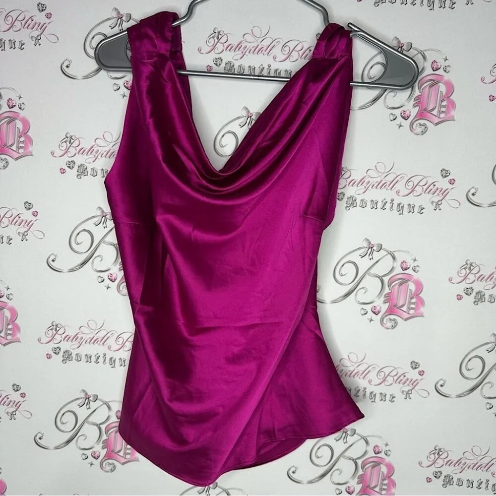 ASTR the label Shiny Cowl Neck Top in Fuchsia draping blouse sexy pink